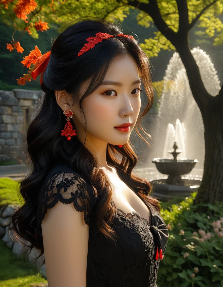 Korean Woman in Chiaroscuro Oil Painting Style