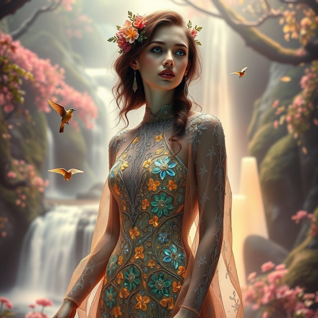 Glamorous Astral Goddess Adorns Whimsical Mystical Realm