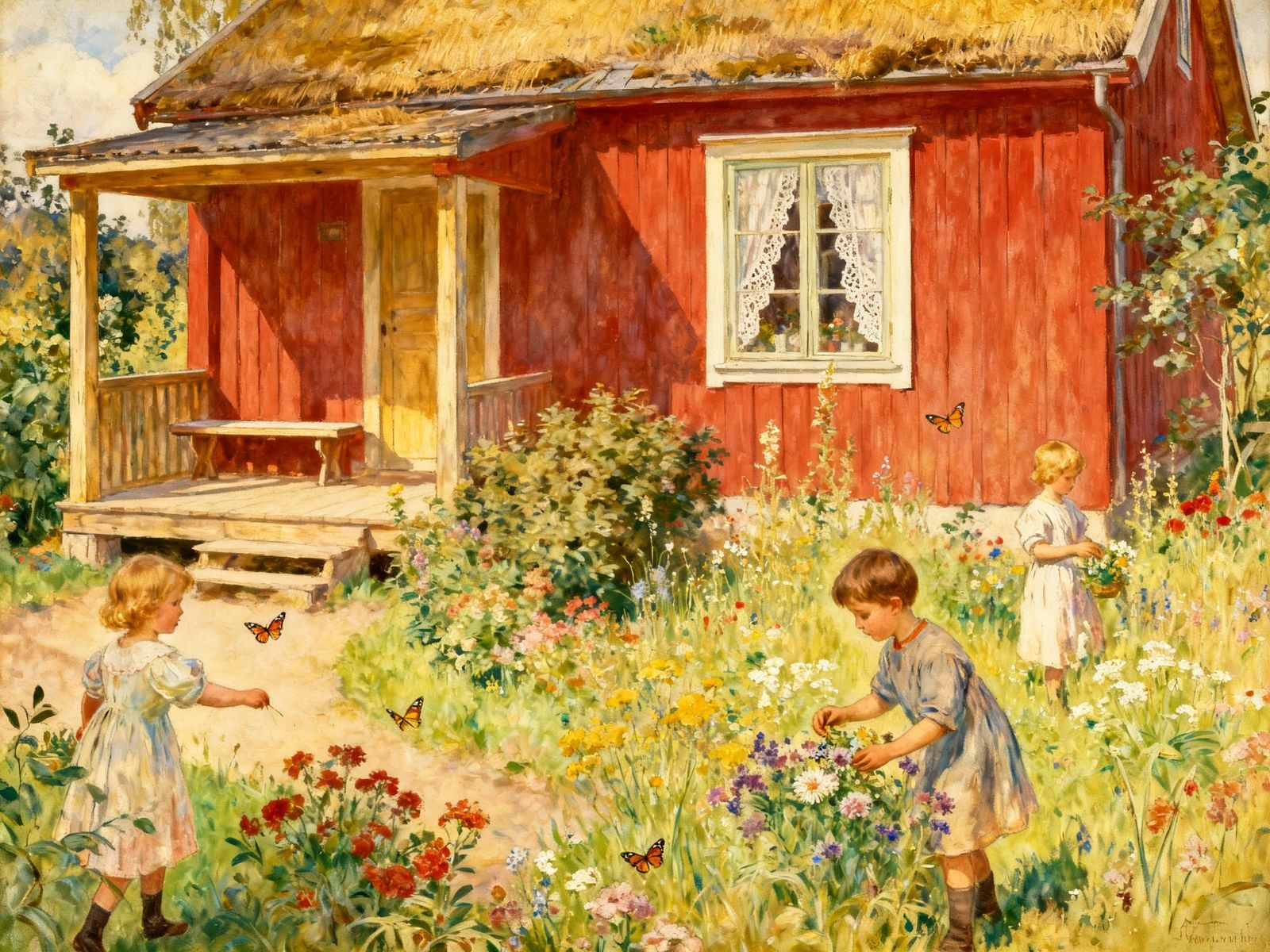 Cozy Swedish Summer House with Children in a Wild Garden