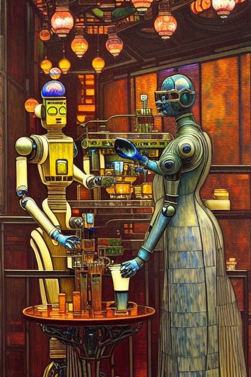 Robots Serve Coffee in Retro-Futuristic Cafe