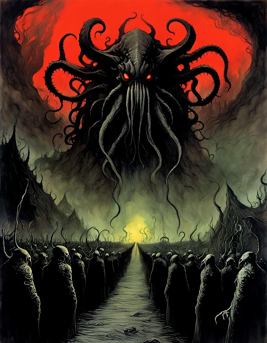 Menacing Cthulhu Over Bleak Horizon in Eldritch Style