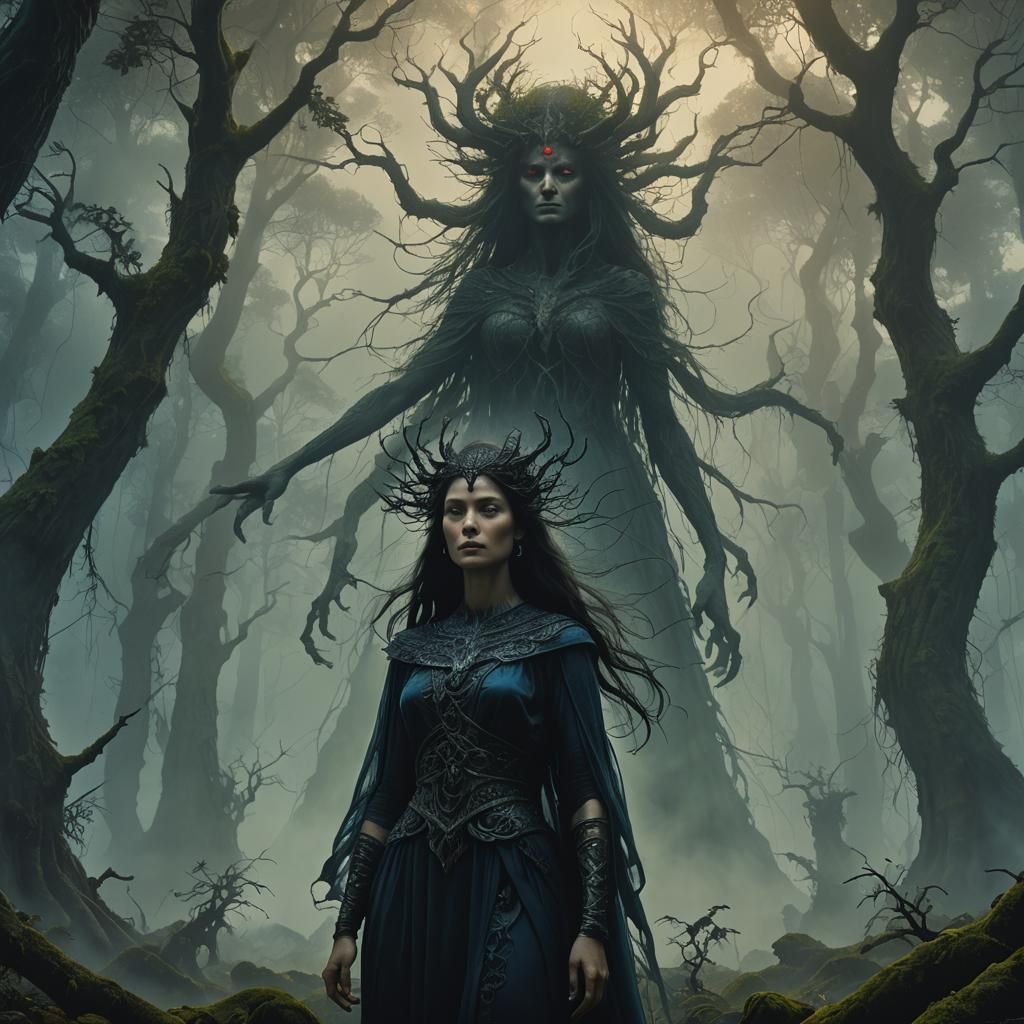 Lilith in Mystical Forest: Digital Matte Painting