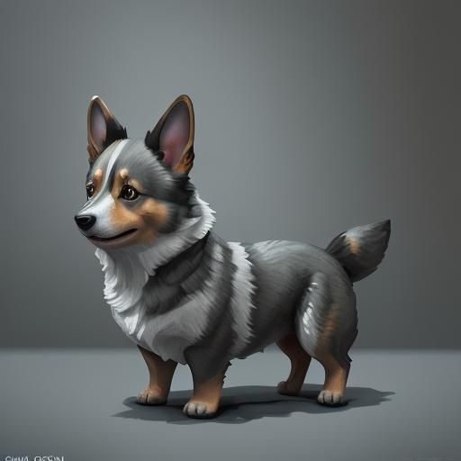 Corgi in Gunmetal Foil Speedpaint Style