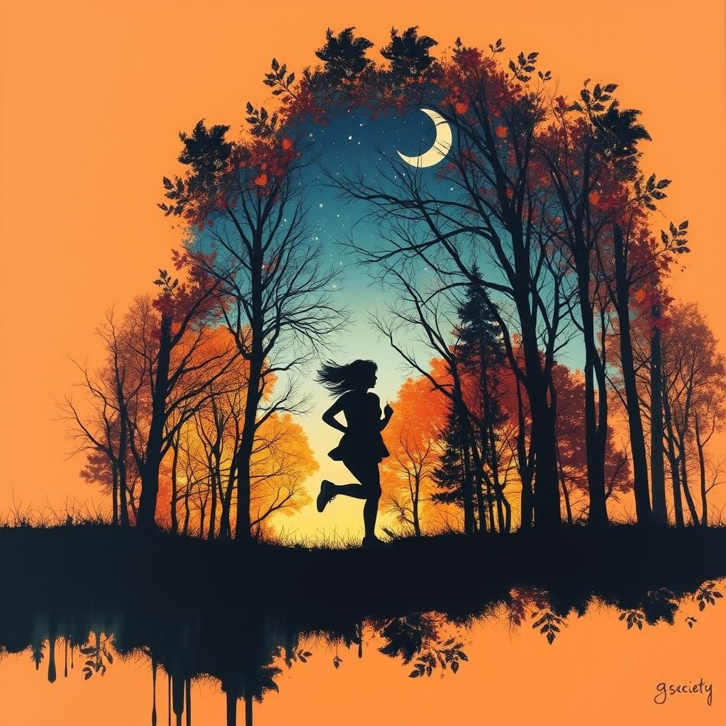 Autumn Forest Silhouette with Night Sky