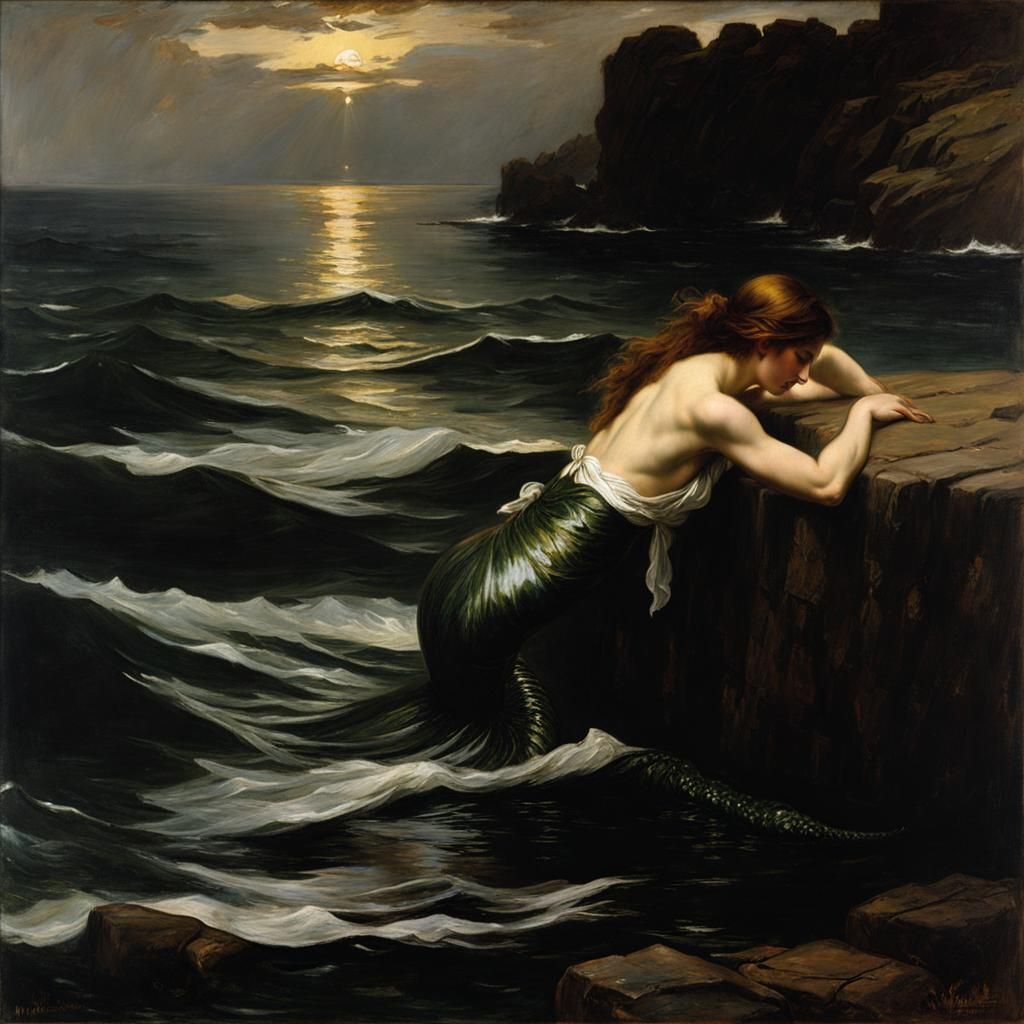 Mermaid in Sea with Chiaroscuro Lighting