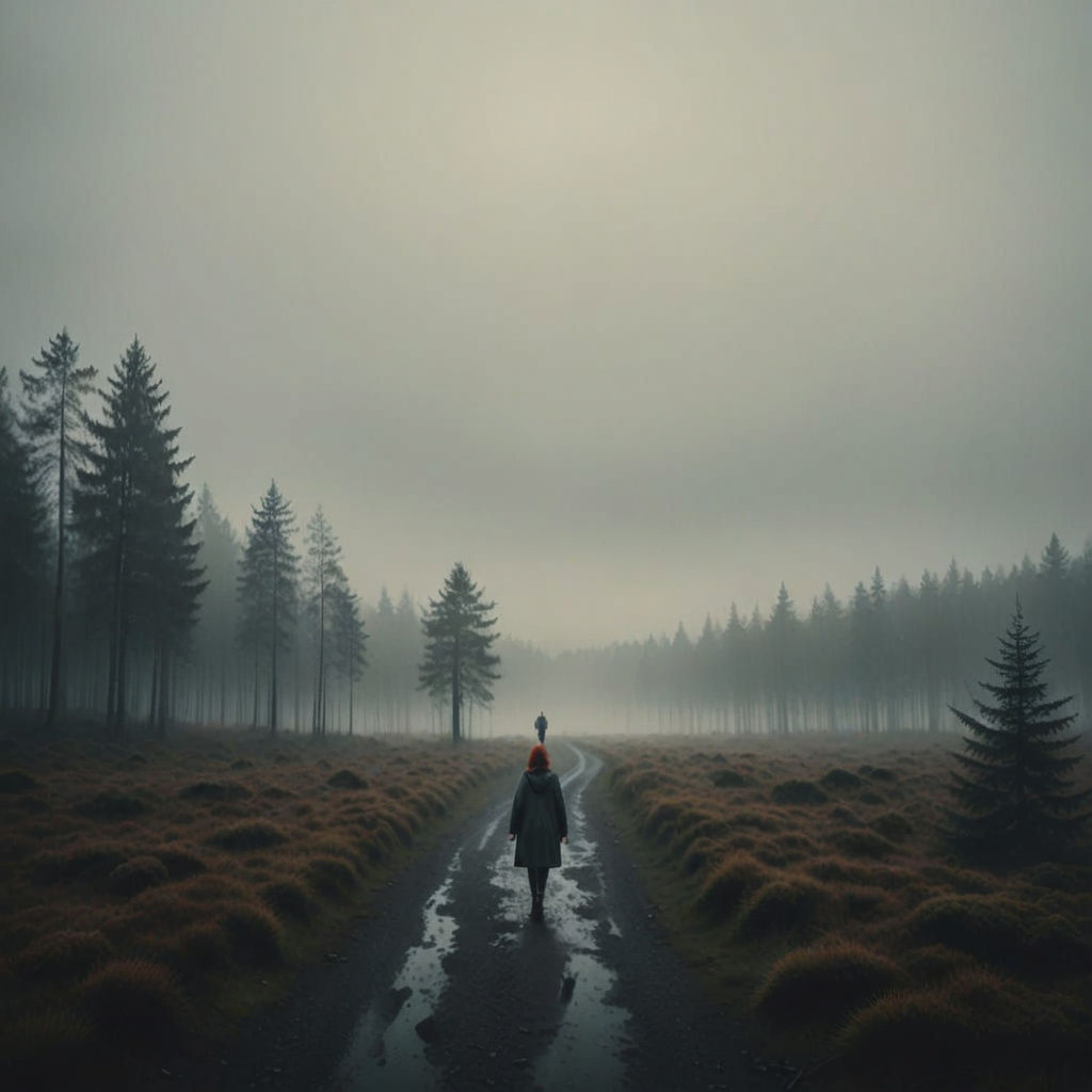 Woman with Red Hair in Finnish Forest