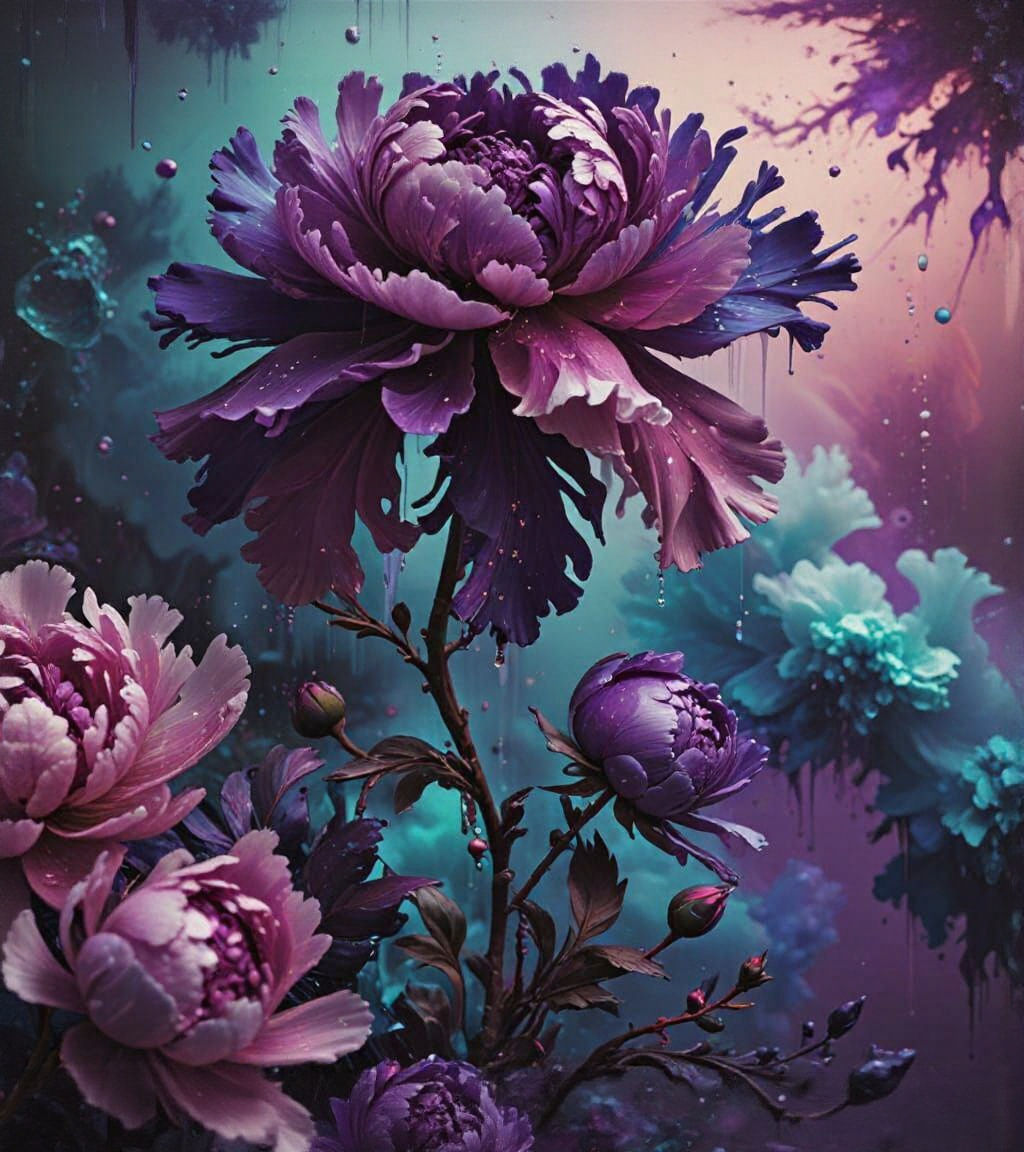 Grunge Blooms in the Rainy Night