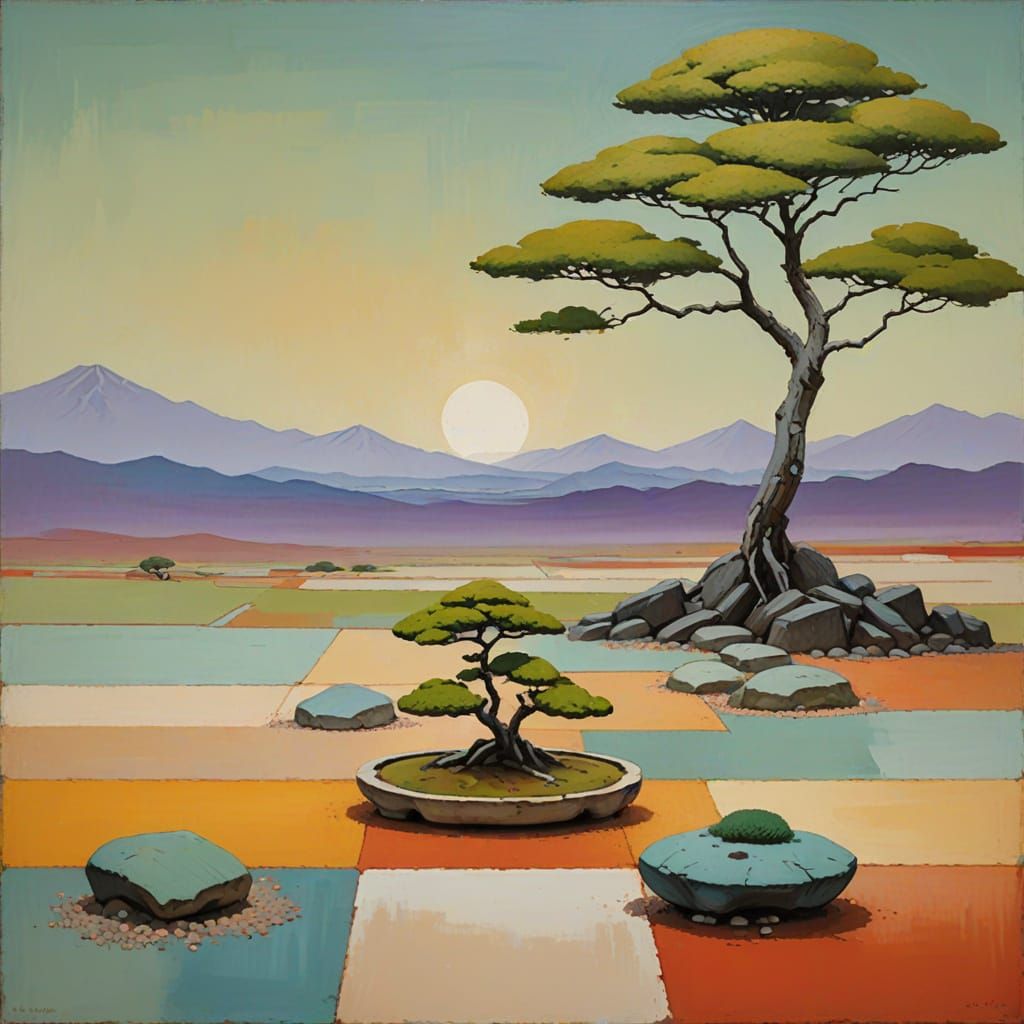Zen Garden in Color Field Painting Style