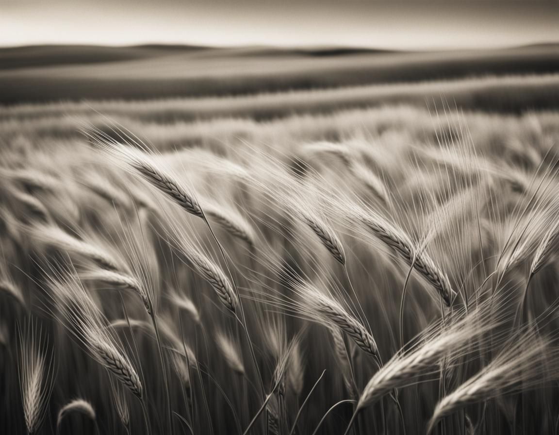 Windy Barley Field: Platinum Print Fine Art Photo