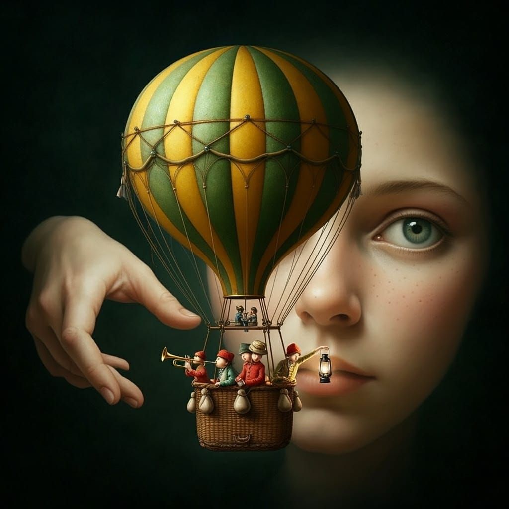 Whimsical Hot Air Balloon Adventure in Vibrant Colors