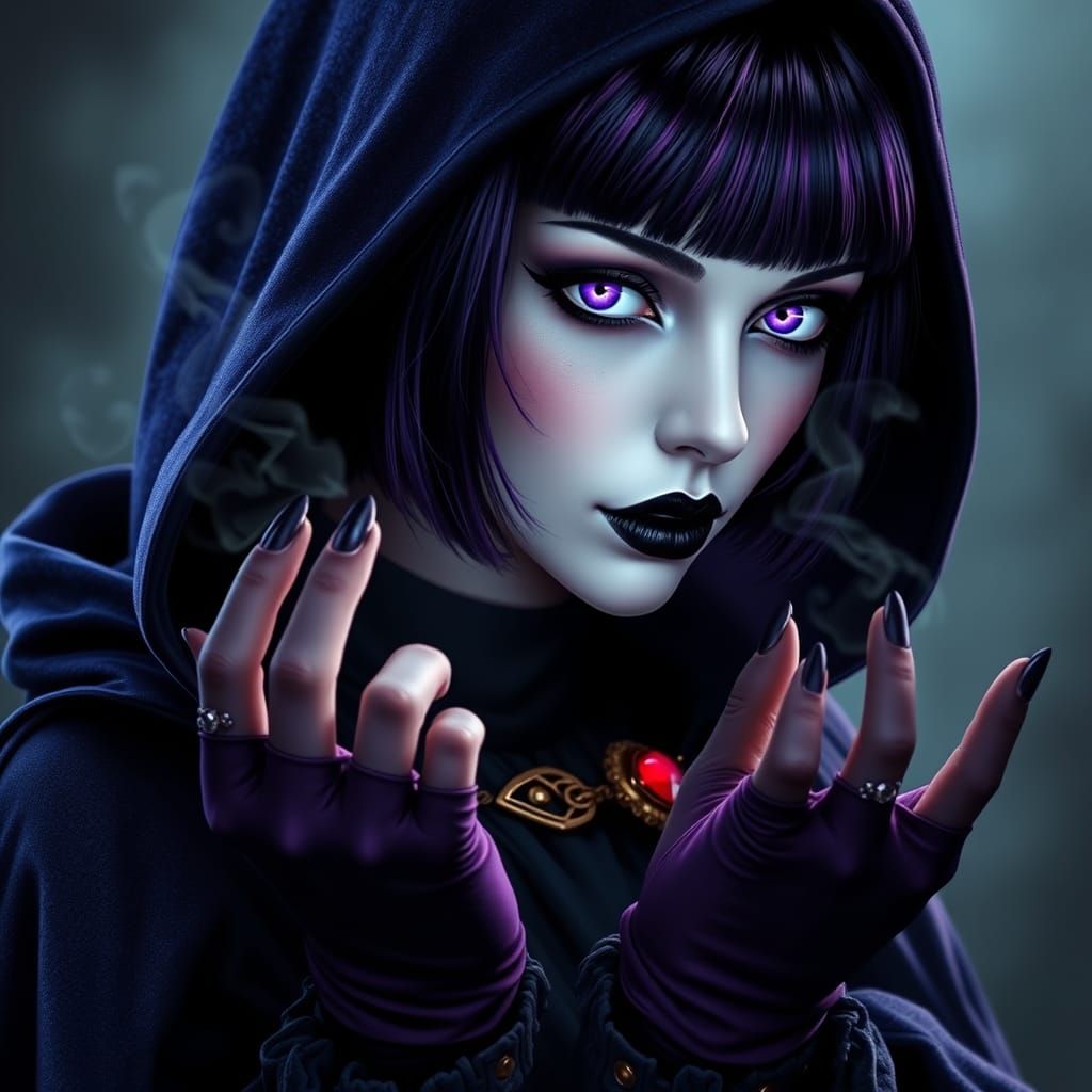 Gothic Woman Enchantress in Ethereal Fantasy Attire