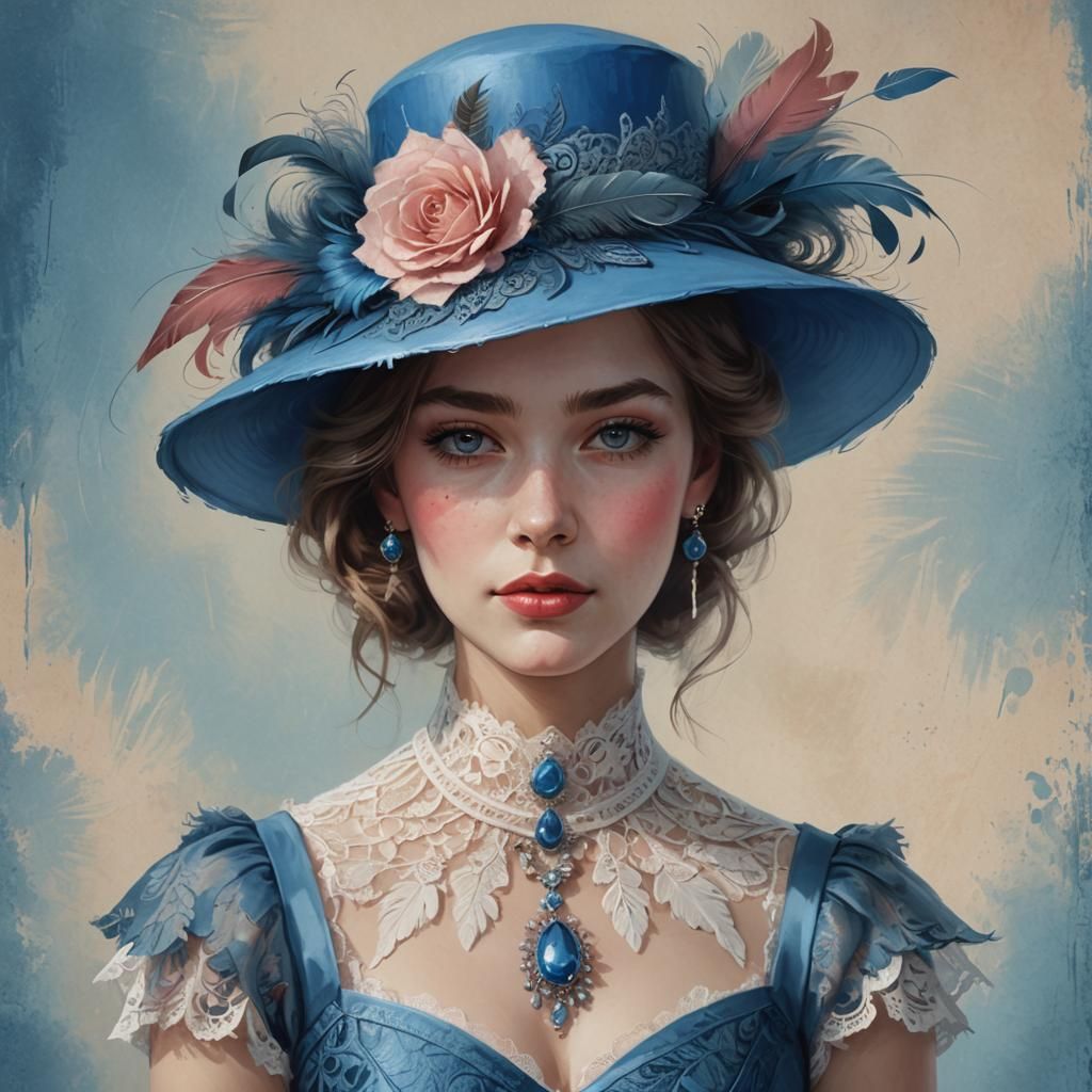 Elegant Woman with Feathered Hat Digital Painting