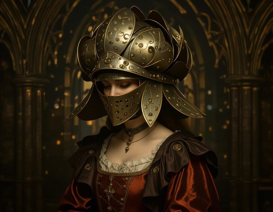 Noblewoman in Petal Helmet, Gothic Moonlight Scene
