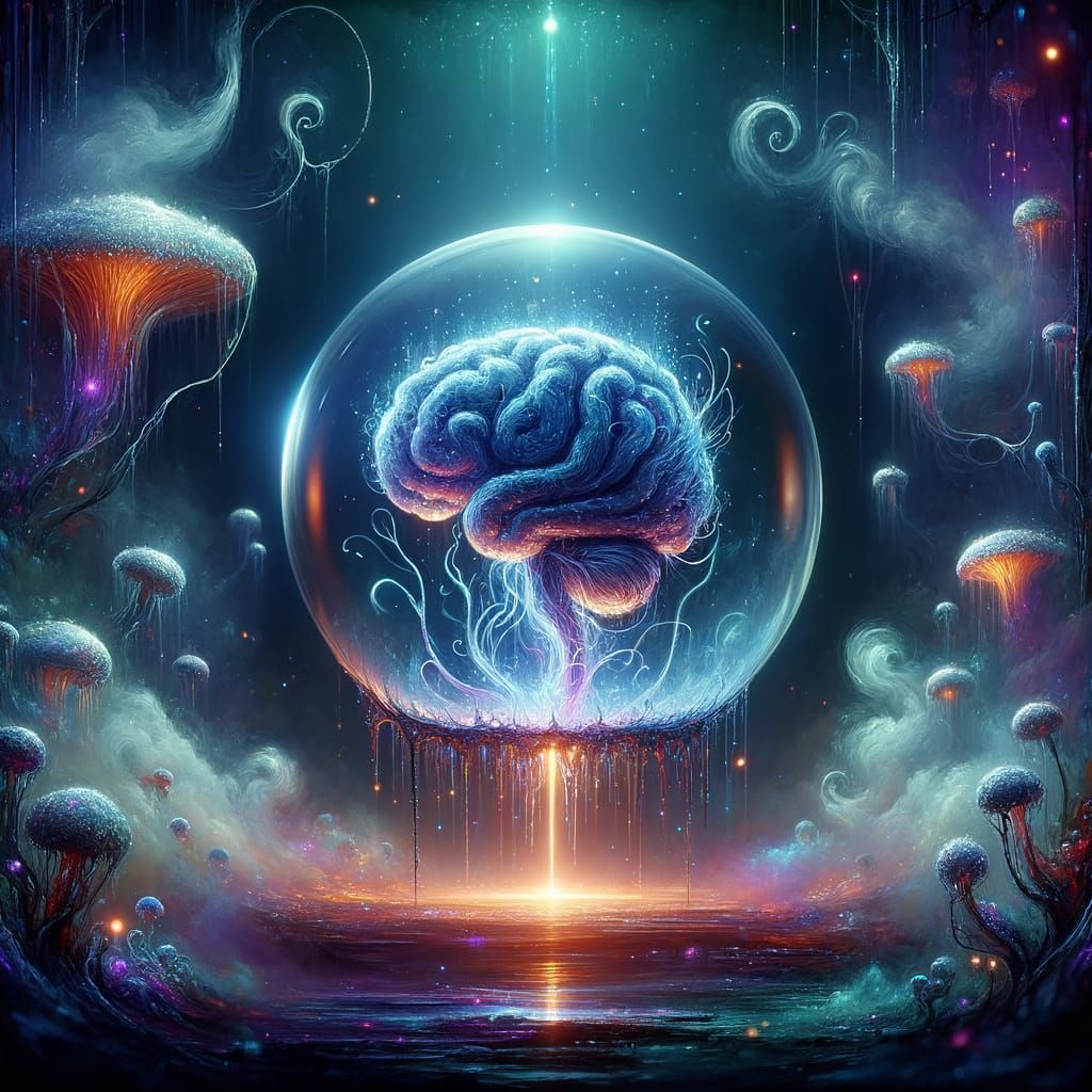 Ethereal Brain Entity in Glass A, Dark Fantasy Art
