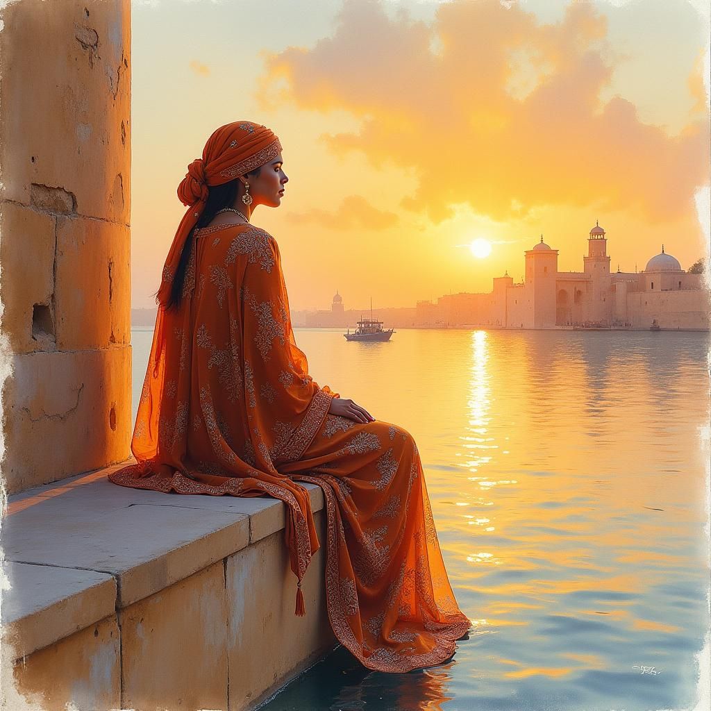 Moroccan Sunset in Watercolor Impressionism