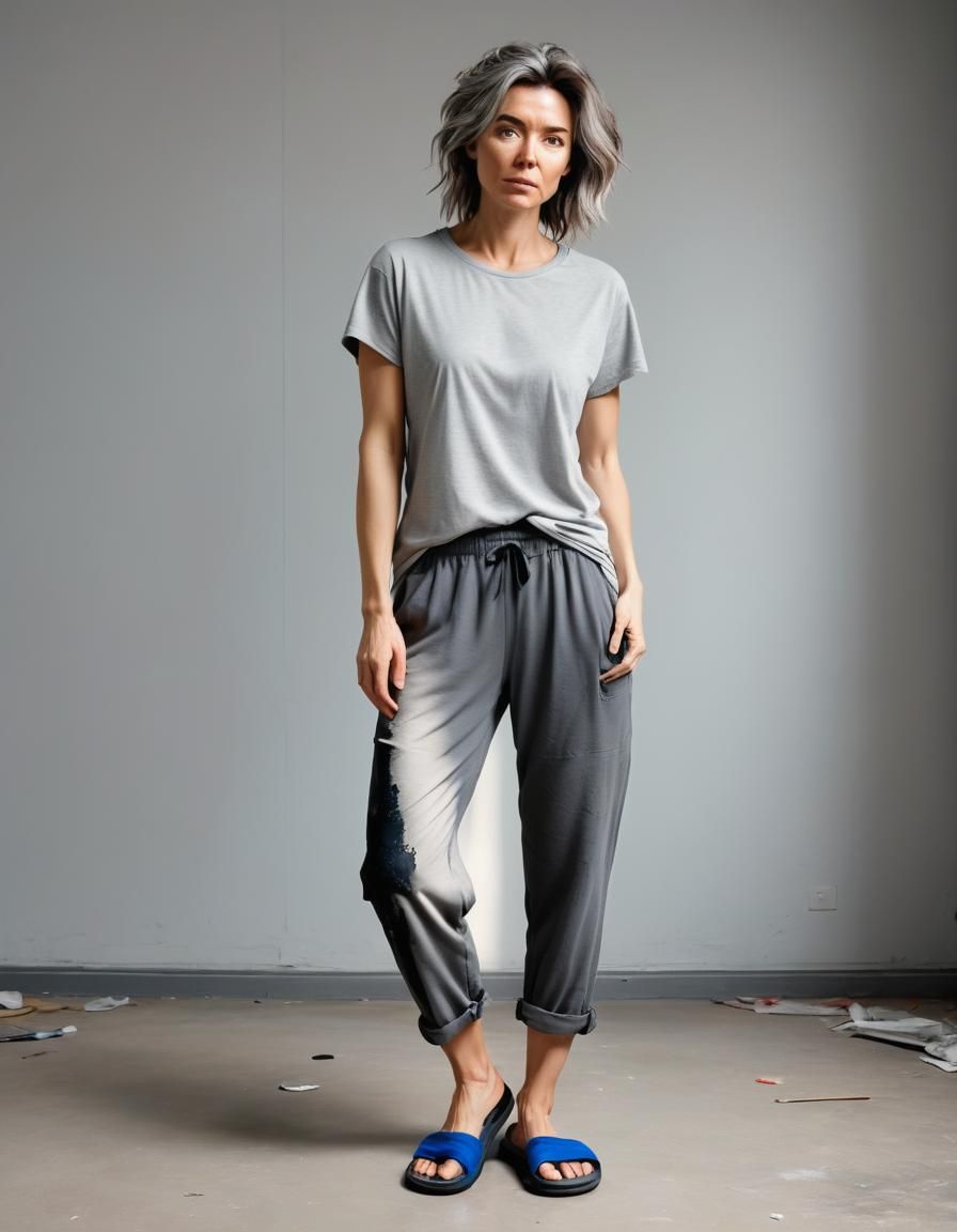 Realistic Photo of a Tired Woman in Empty Room