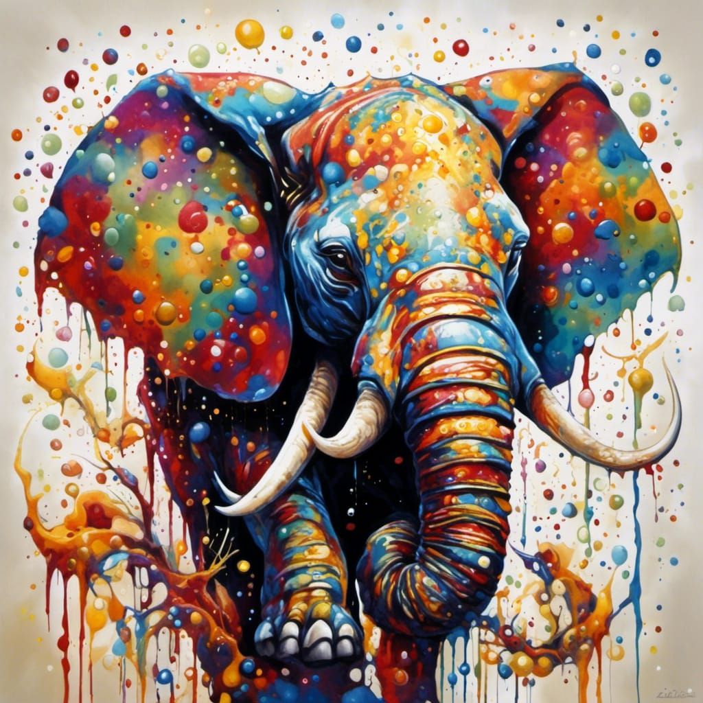 Sparkling-Eyed Chibi Elephant in Dark Fantasy Style