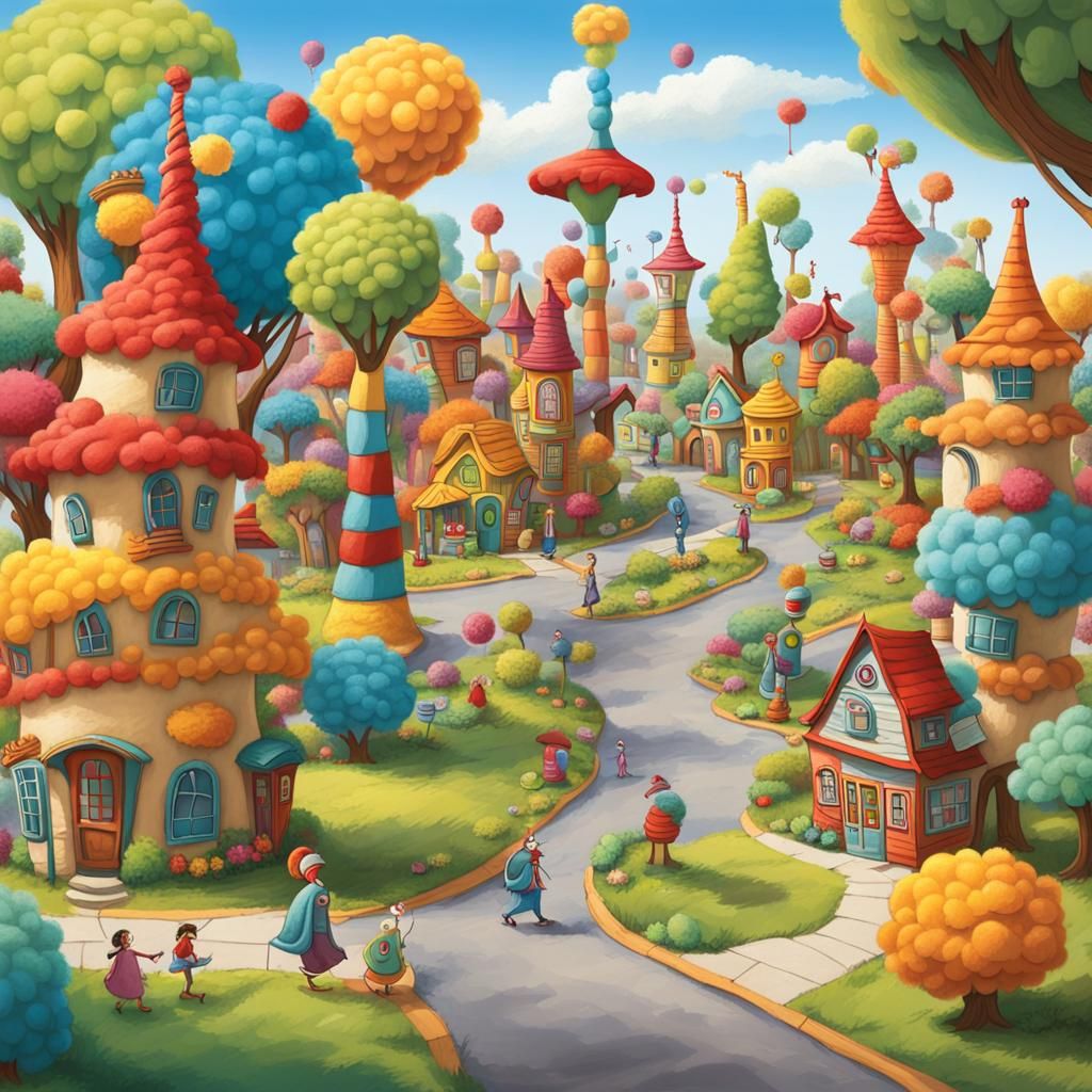 Dr. Seuss Inspired Village with Bird Creatures