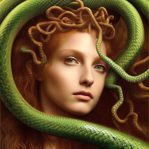 Medusa Portrait with Snakes in Leonardo da Vinci Style