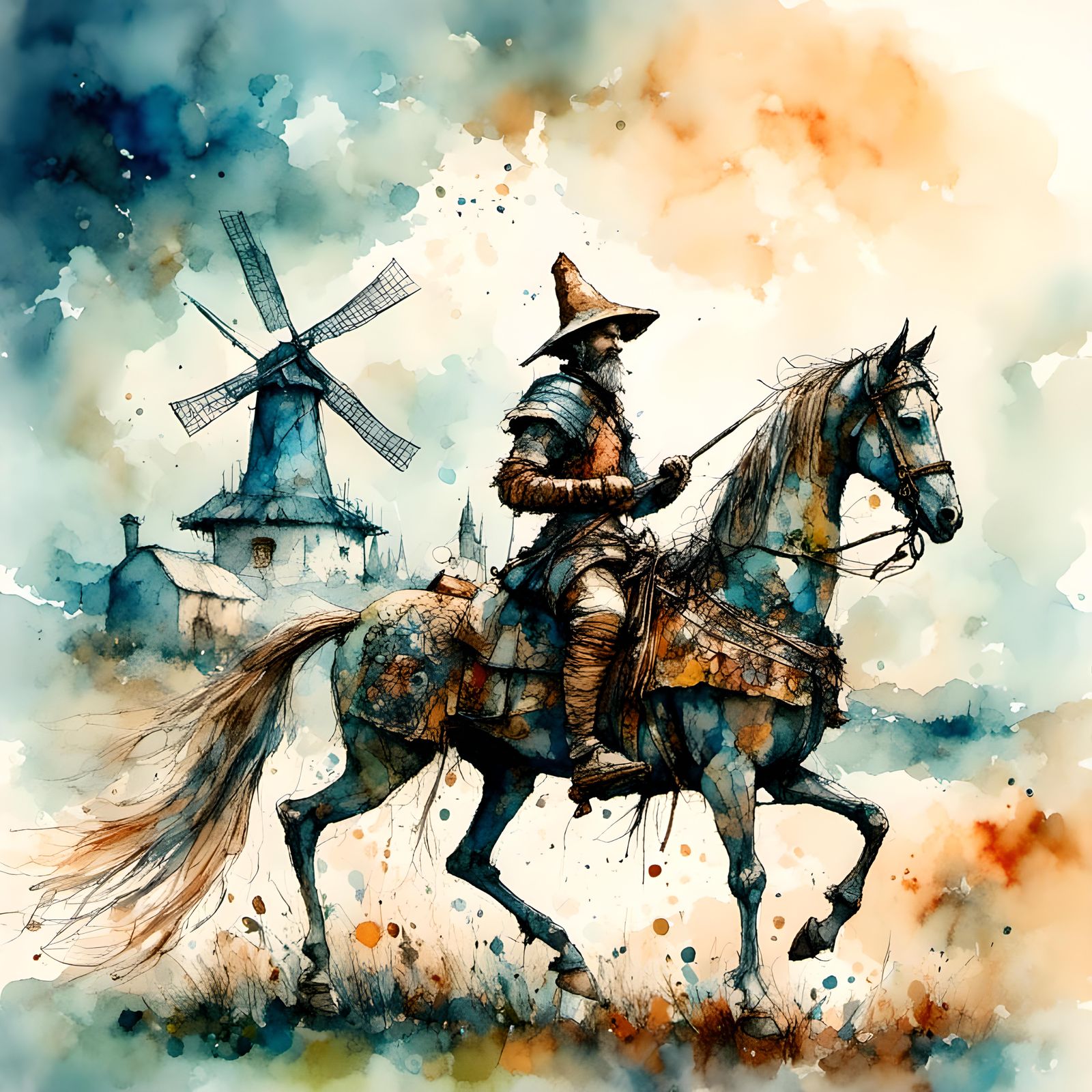 Don Quixote de la Mancha: Watercolor and Ink Illustration