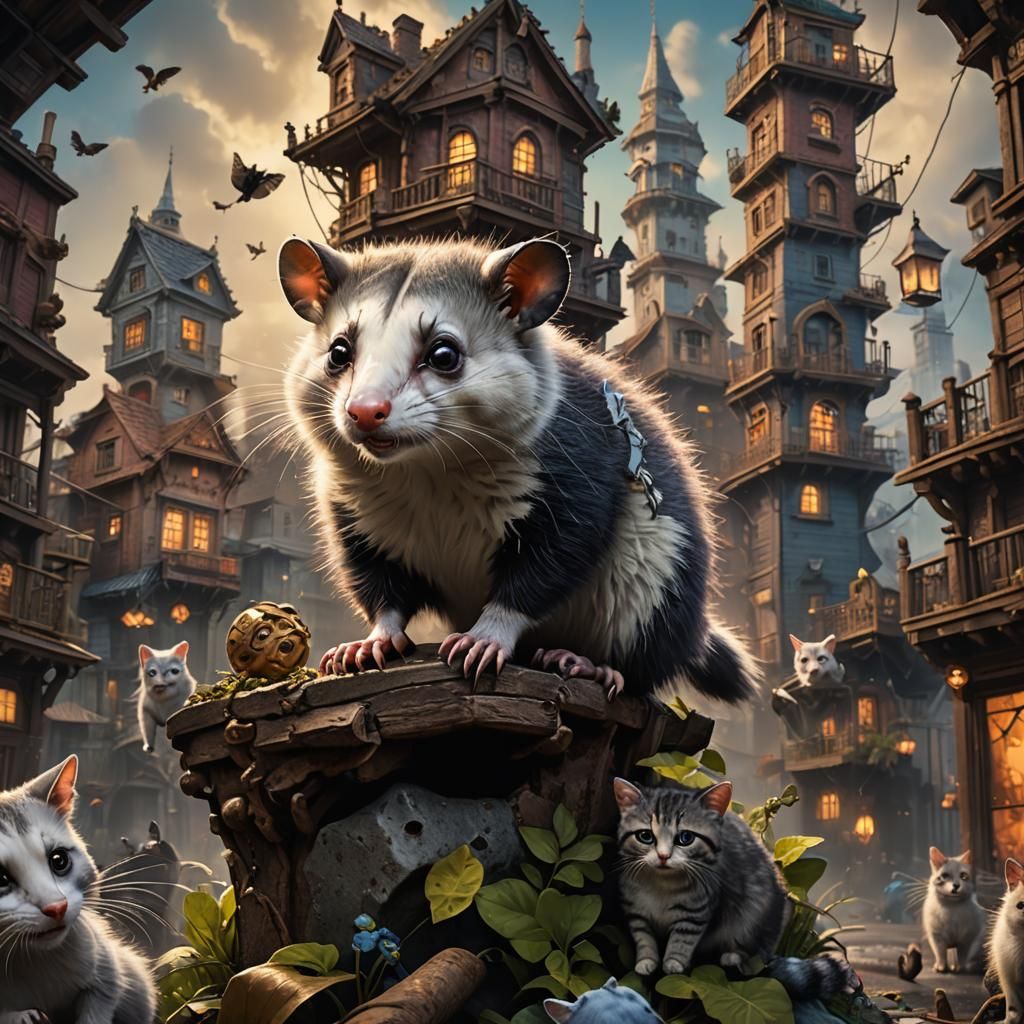 Opossum Among Cats: Detailed Matte Painting
