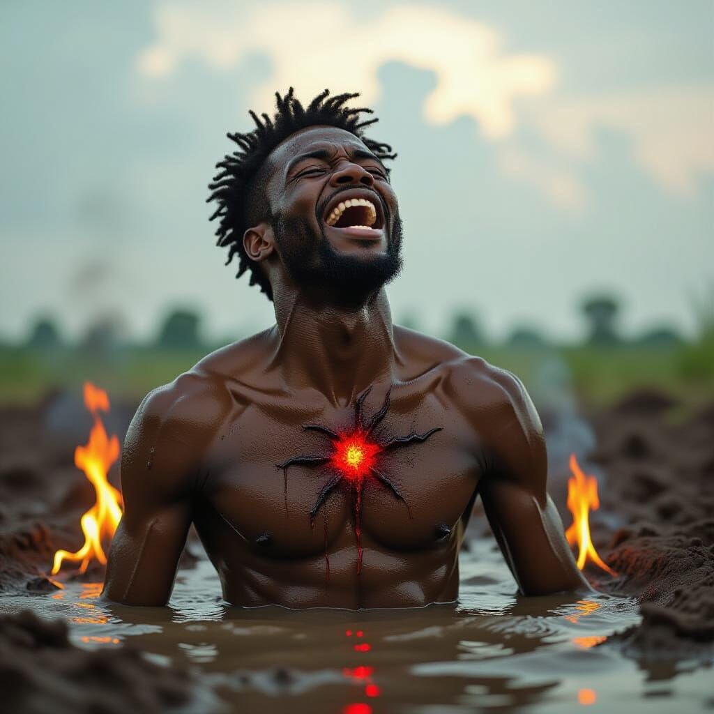 Possessed African Man in Dark Surrealism Style