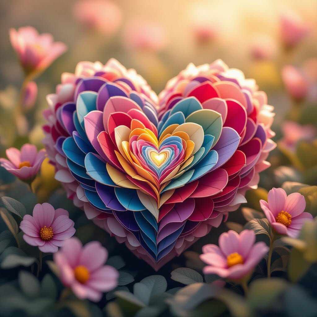 Colorful Seed and Petal Heart: Whimsical Organic Art