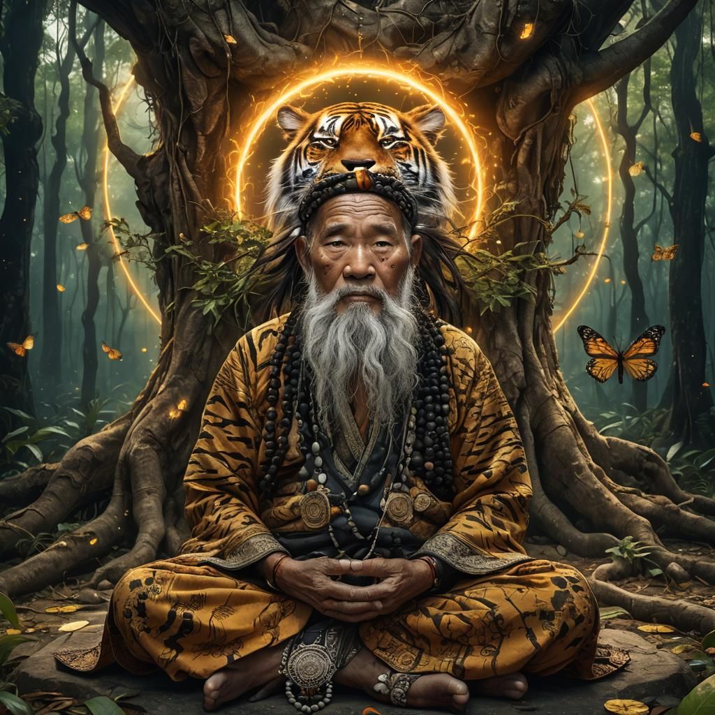 Three-Eyed Thai Man Meditating in Detailed Digital Painting