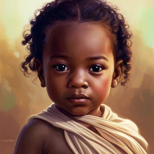 Beautiful African-American Baby Girl Portrait, Detailed Conc...