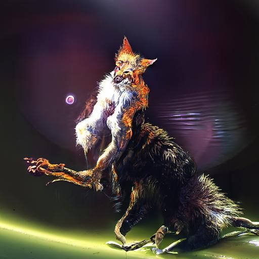 Fractal Werewolf Fox in Retro Sci-Fi Style