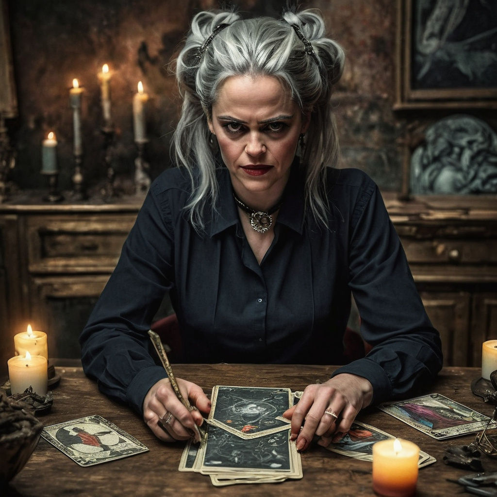 Elegant Woman Reading Tarot in Realistic Style