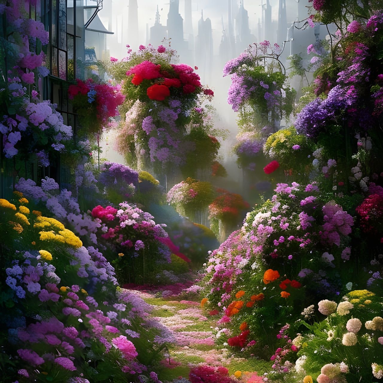 Hyperdetailed Digital Flower Garden Sculpture