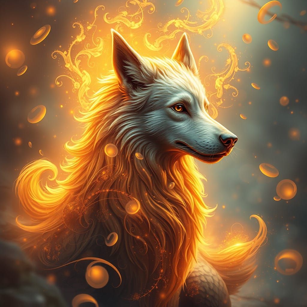 Mystical Canine in Golden Aura, Fantasy Concept Art