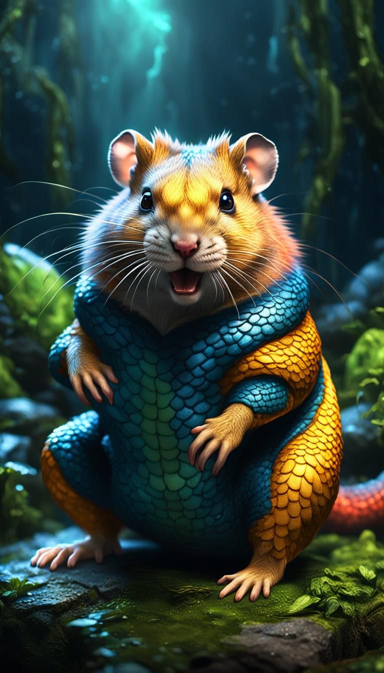 Hamster-Anaconda Hybrid in Amazon, Detailed Digital Art