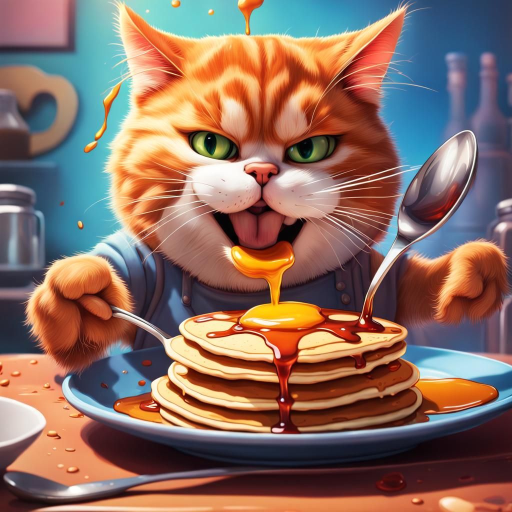 Cool Cat's Pancake Breakfast: Hyperrealistic Splash Art