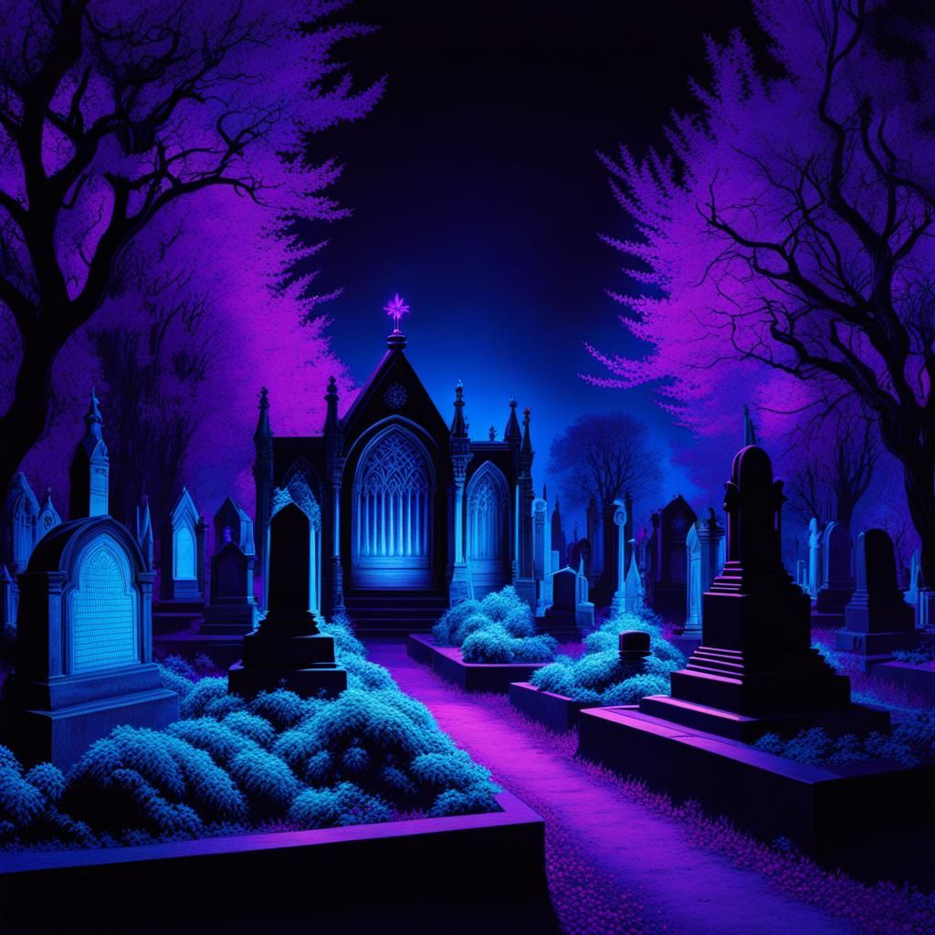Radioluminescent Gothic Cemetery in Rainbow Colors
