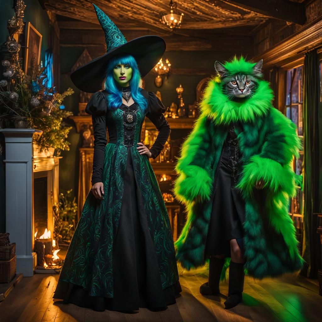 Feline Witch in Cozy Medieval Fantasy House
