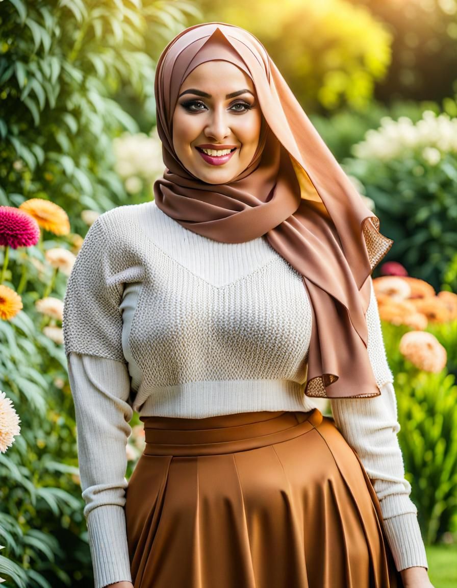 Joyful Hijabi Woman in Garden Portrait