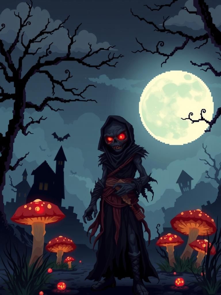 Macabre RPG Character in Retro Pixel Art Style