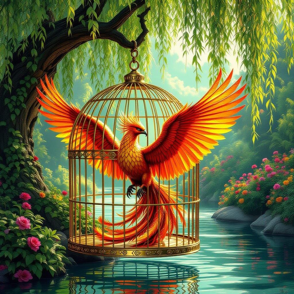 Mechanic Phoenix Trapped in Vine Cage
