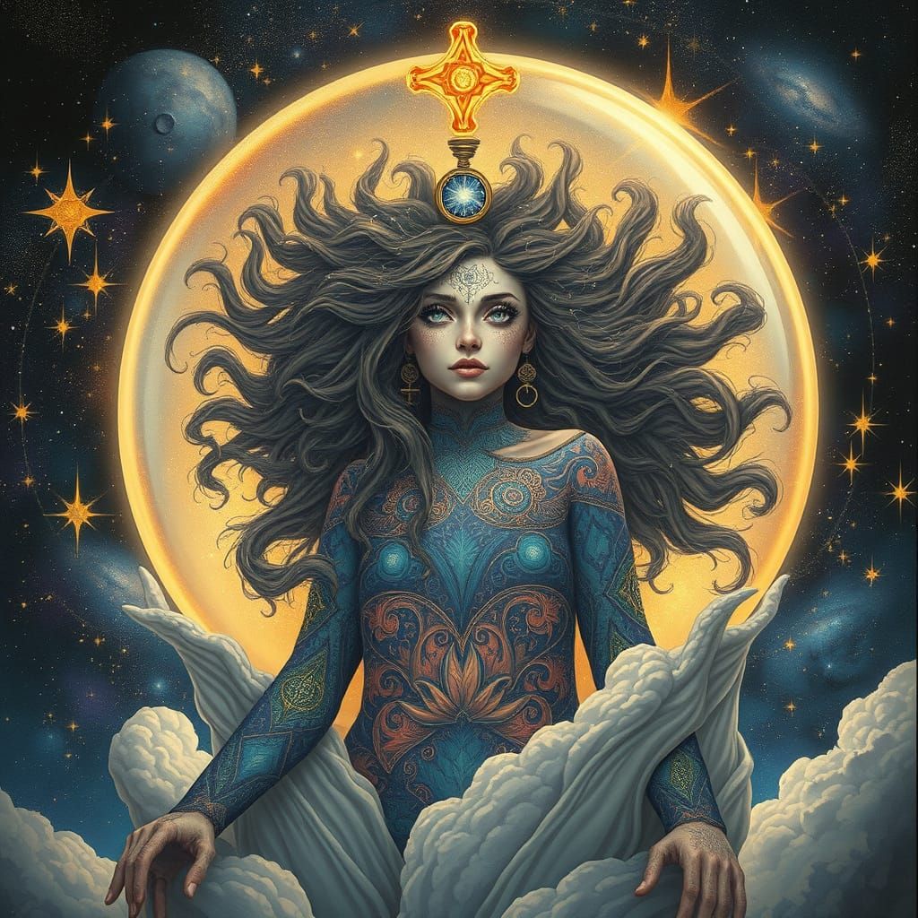 Celestial Goddess Emerges from Bubble, Digital Art