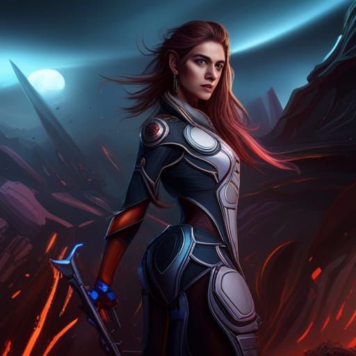 Futuristic Warrior Woman: Detailed Matte Painting