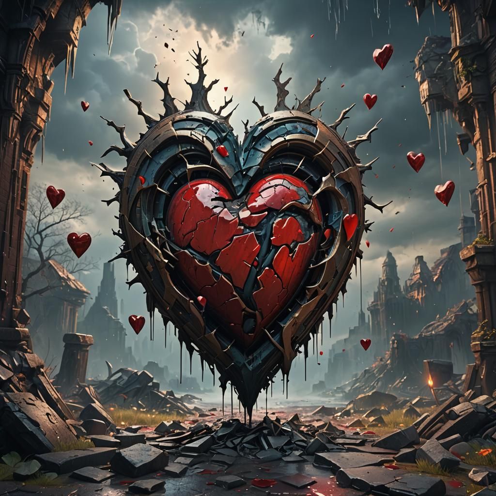 Detailed Matte Painting of a Crying Broken Heart