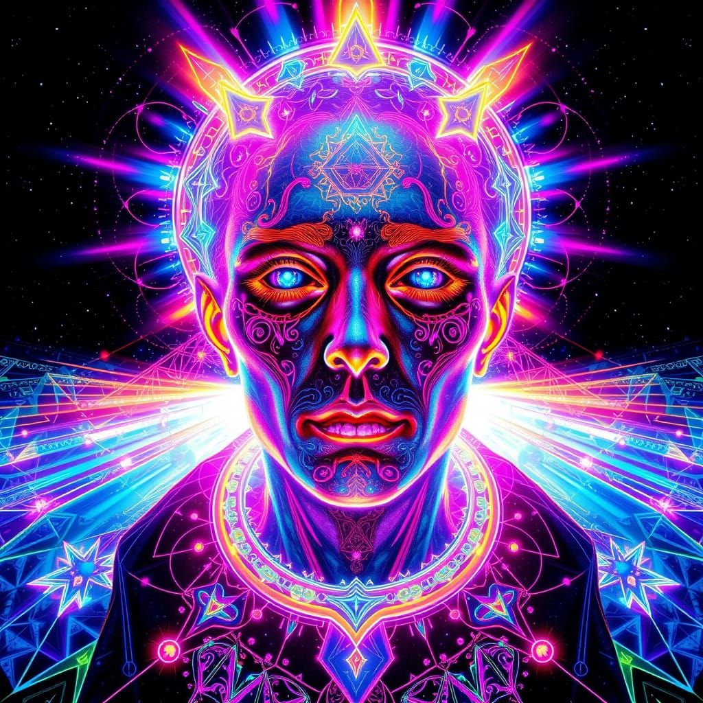 Ethereal Visionary Portrait in Glowing Neon and Iridescent H...