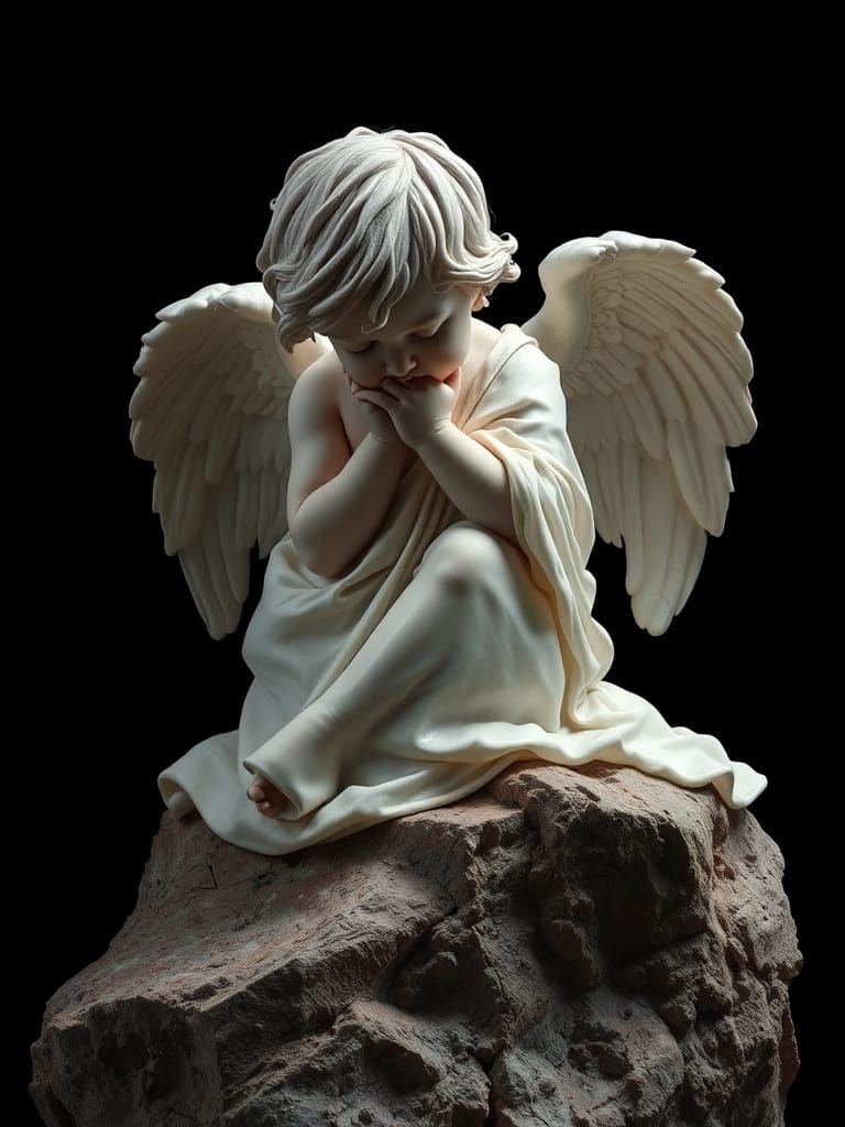 Grieving Angel Child Marble Statue