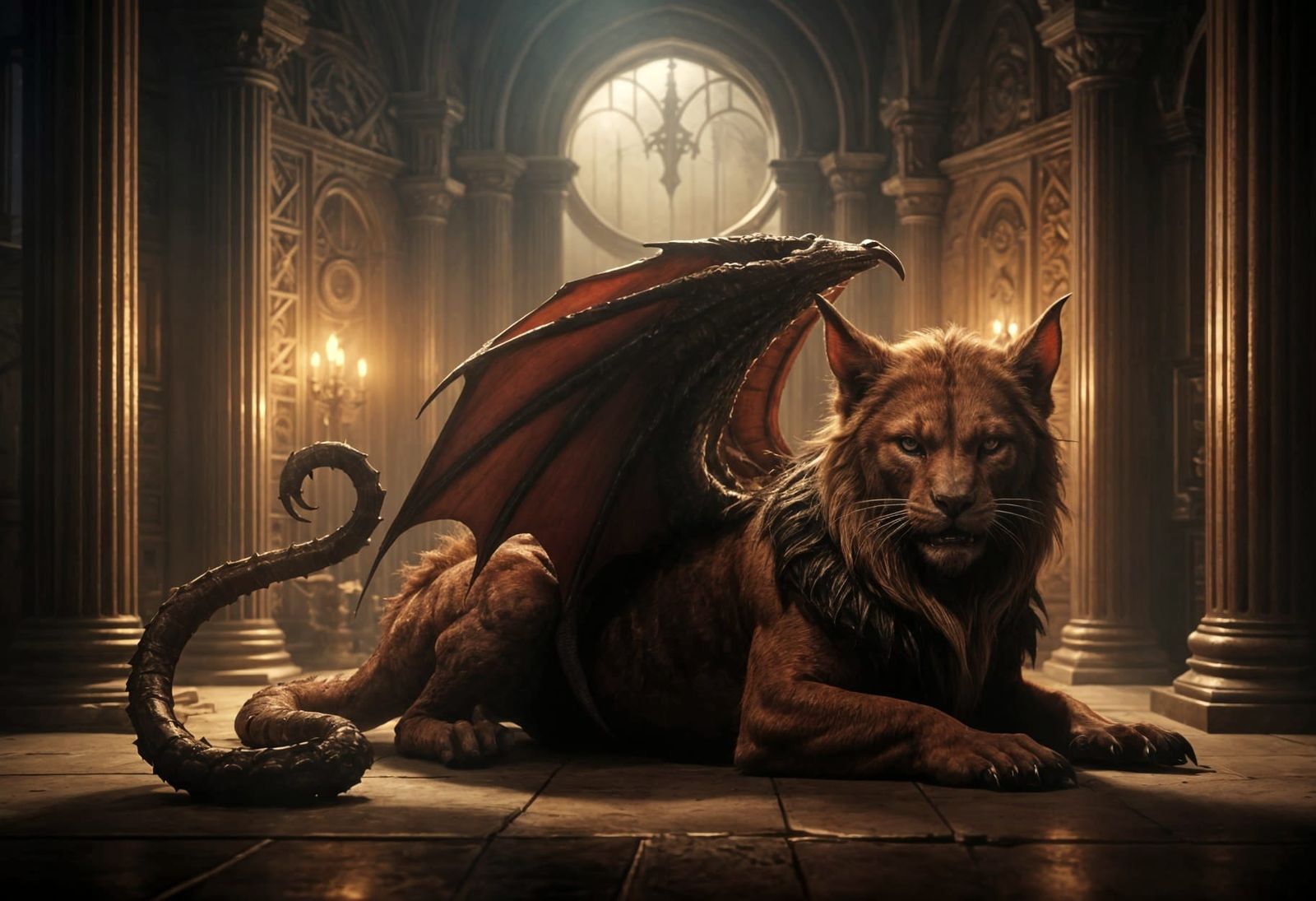 Gothic Fantasy Creature in Medieval Occult Room