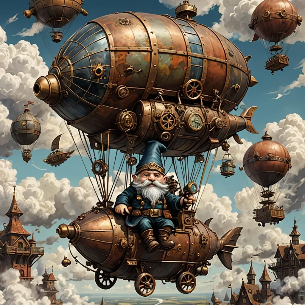 Steampunk Gnome in Rusty Dirigible