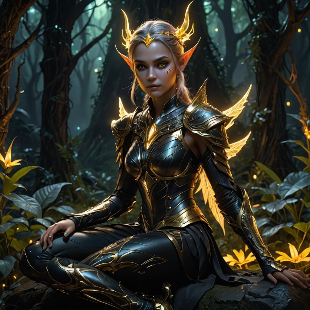 Fairy black and gold sitting