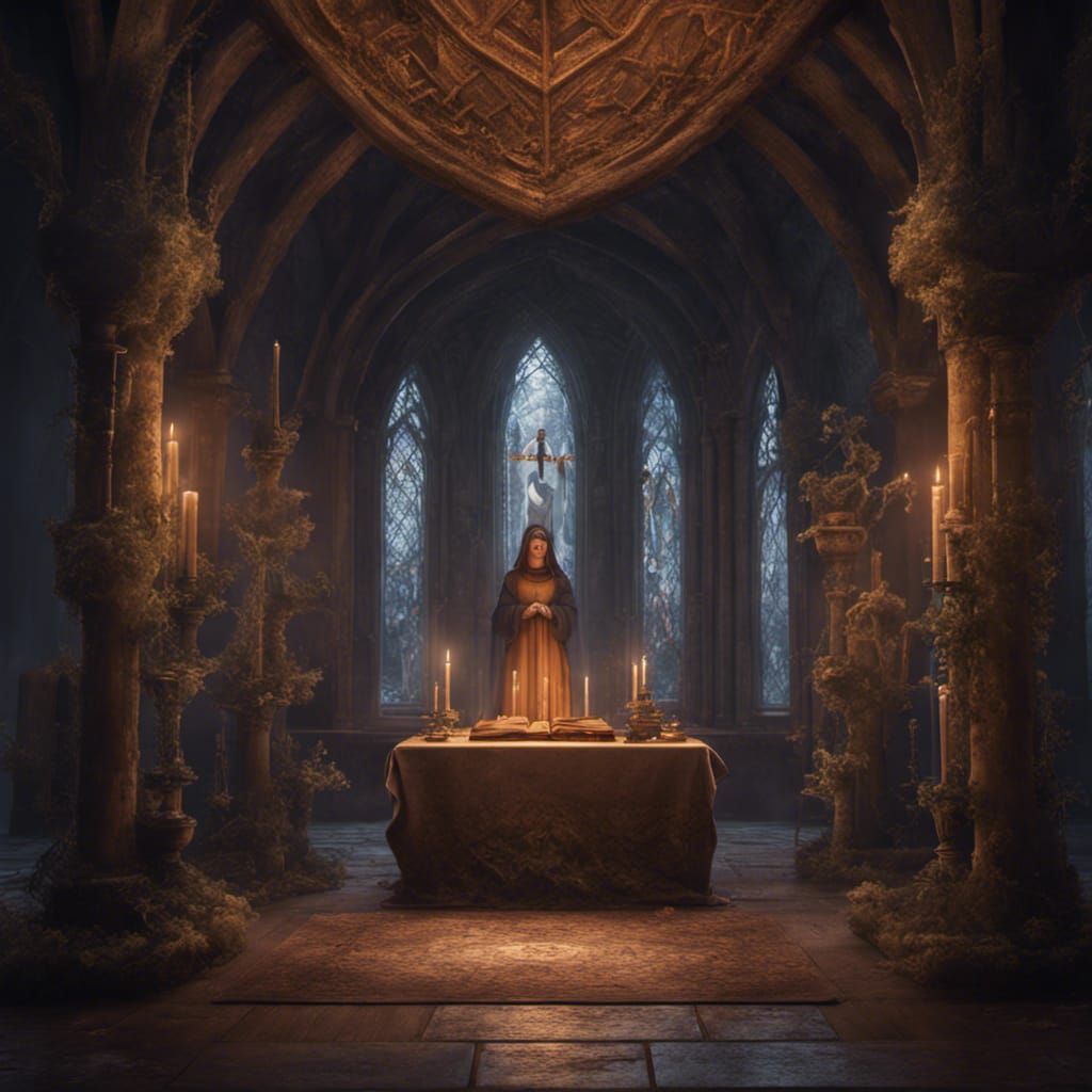 Medieval Altar Scene in Chapel: Detailed Matte Painting