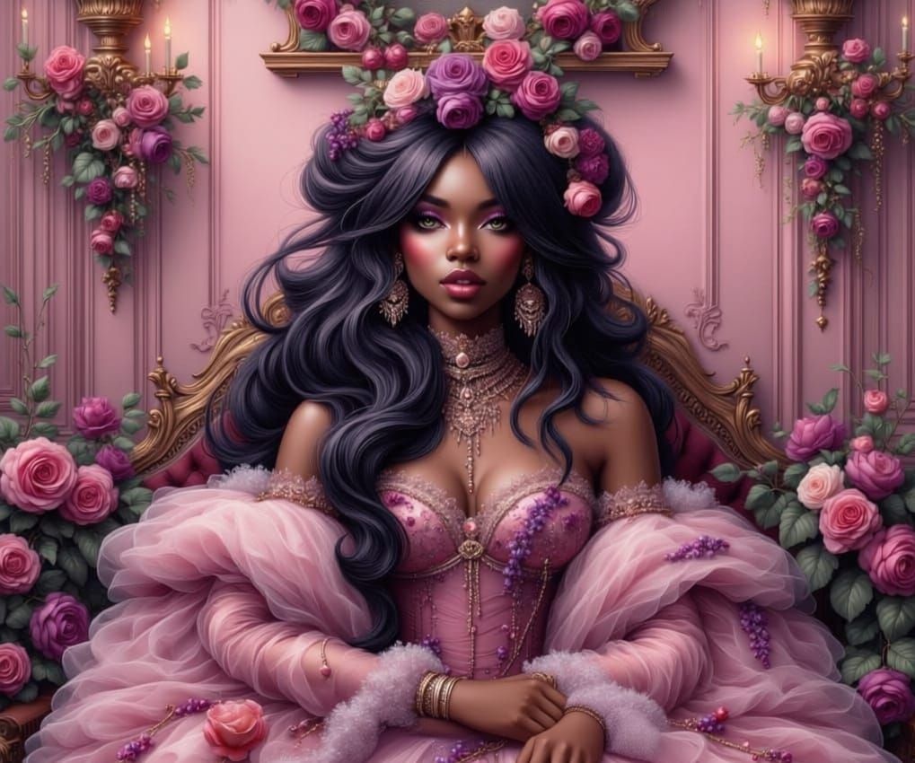 Elegant Renaissance Tea Party with Woman in Floral Dress